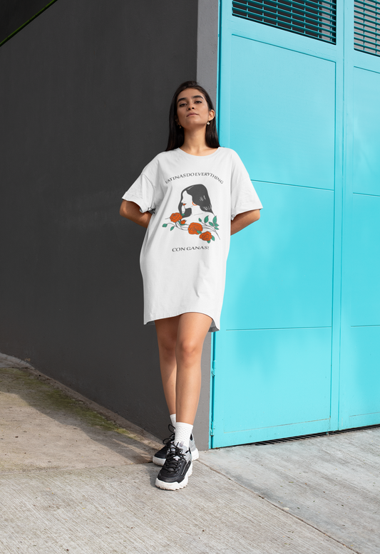 Latinas Do Everything Printed white T-shirt Dress
