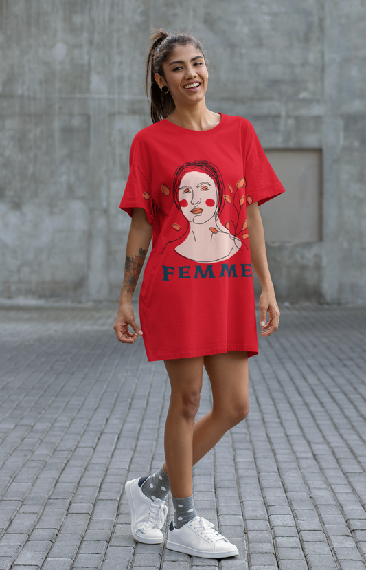 Femme Printed Red T-shirt Dress