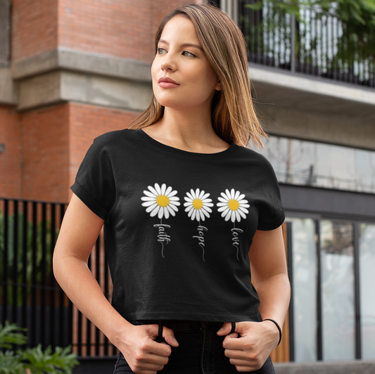 Daisy Faith Hope Love Black Crop Top