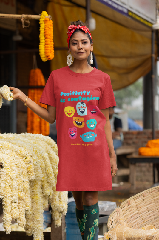 Positivity is Contagious Printed Red T-shirt Dress