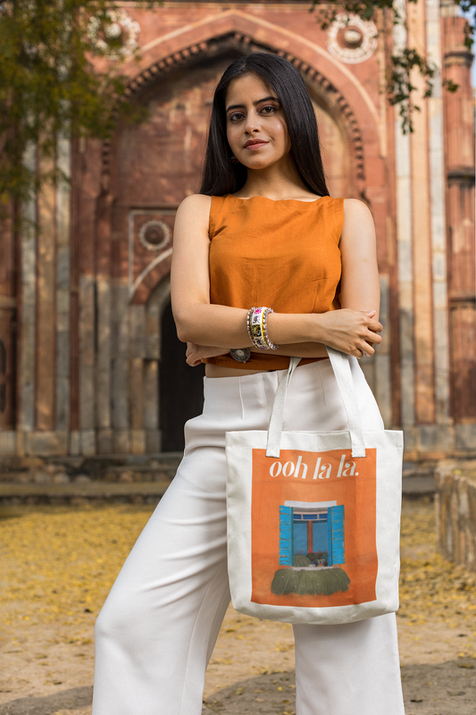 Ohh La La  Printed White Tote Bag