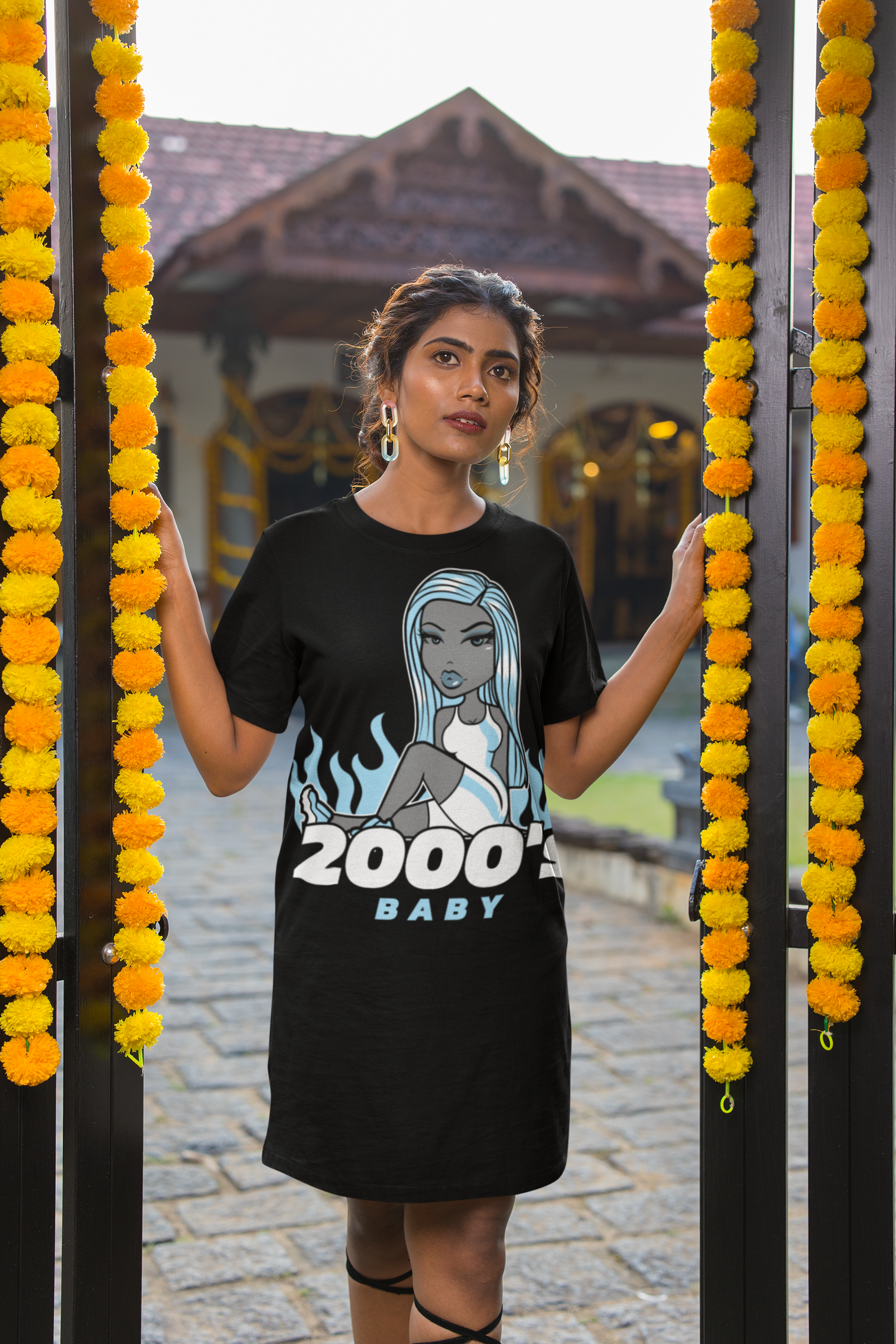 2000's Baby Printed Black T-shirt Dress