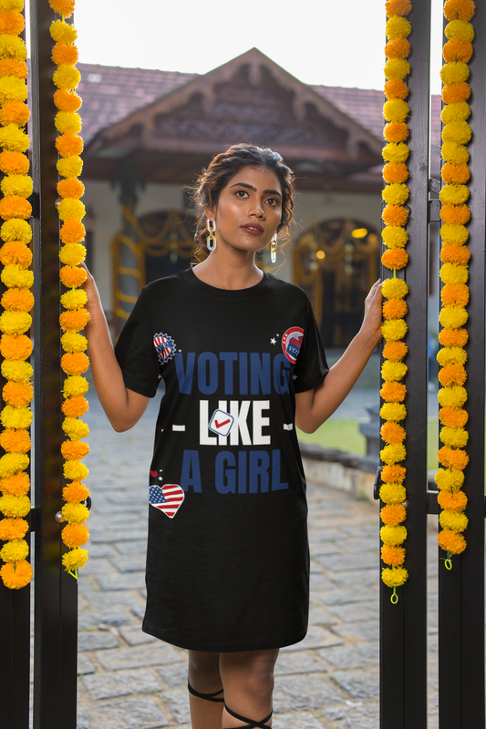 Voting Like A girl  Printed Black T-shirt Dress