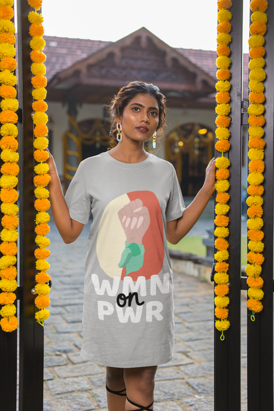 WMN on PWR  Printed Gray T-shirt Dress