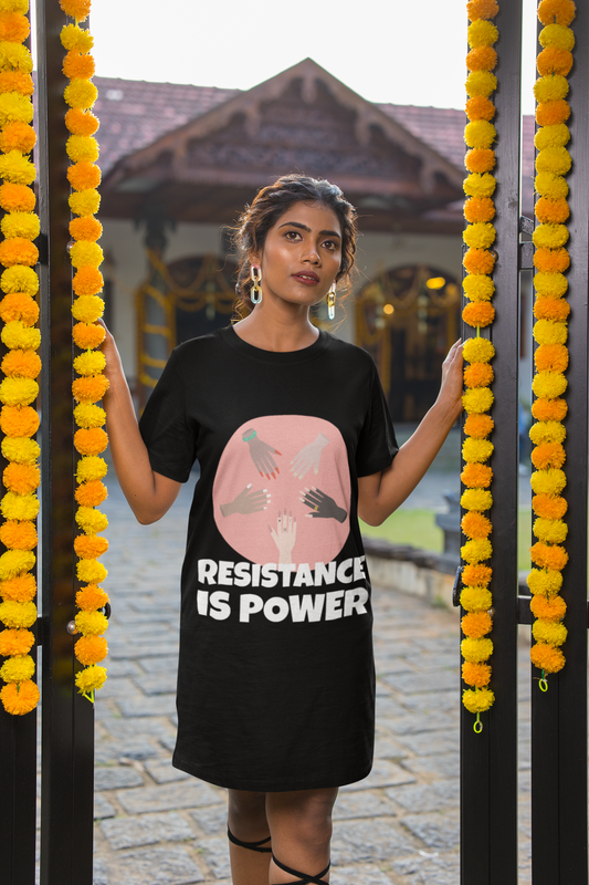 Resistance Is Power Printed Black T-shirt Dress