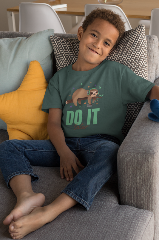Do It Later Printed Green Kids T-shirts