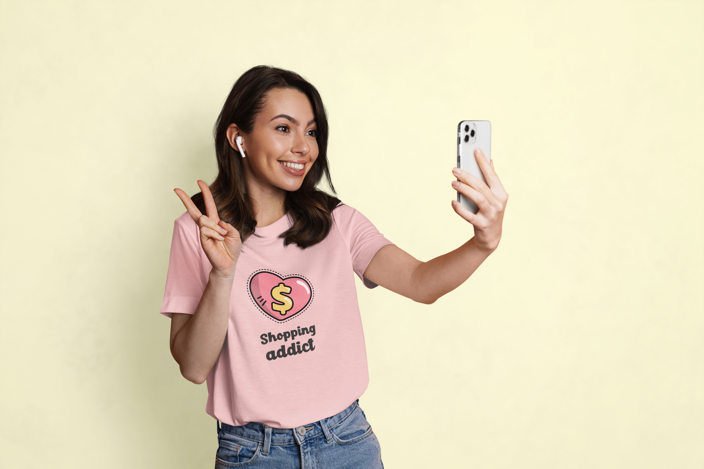 Shopping Addict printed Light Pink Unisex T-Shirt