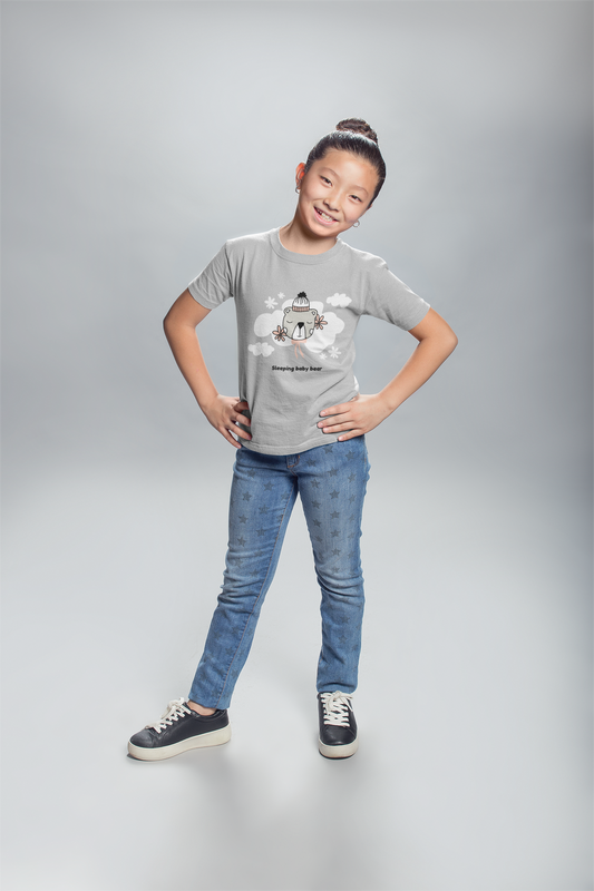 Sleeping Baby Bear Printed gray melange Kids T-shirts