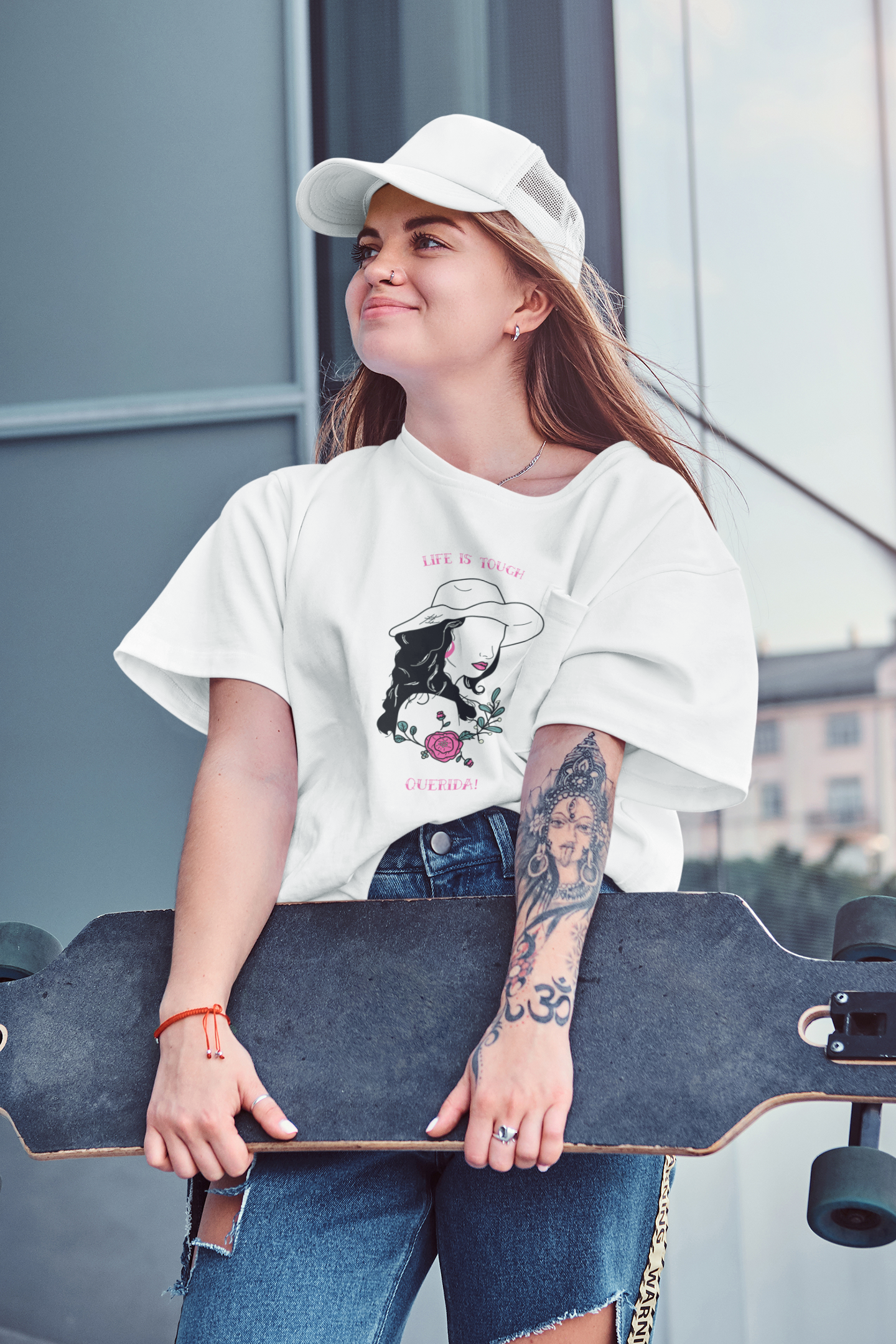 Life is Tough Oversized White Printed T-shirt Unisex