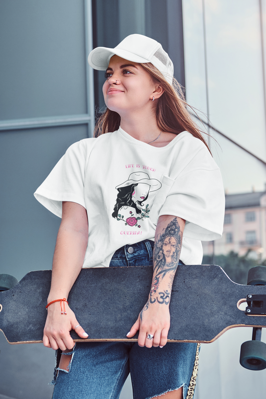 Life is Tough Oversized White Printed T-shirt Unisex