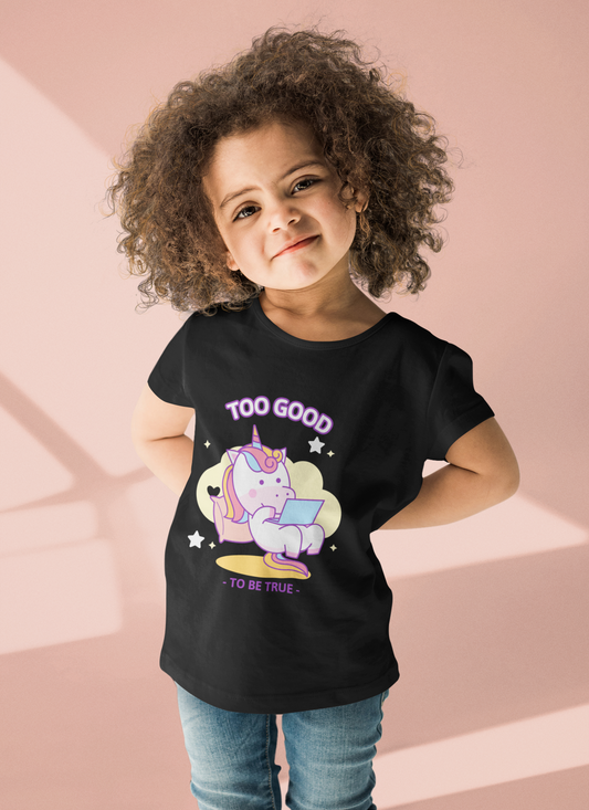 Too good to be true Printed Black Kids T-shirts
