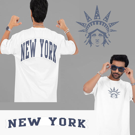 New York Oversized White Front and Back Printed Tshirt Unisex