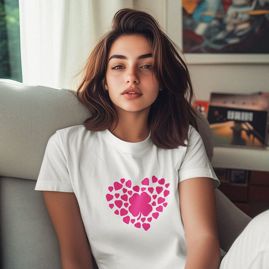 Multi pink Hearts Printed White Unisex T-Shirt