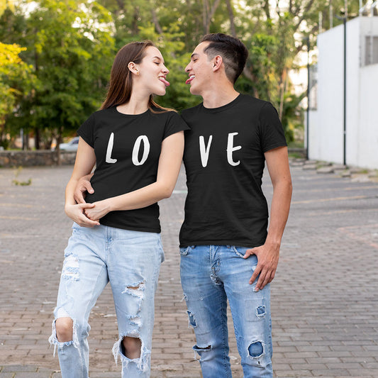 Love Printed Black Couple Unisex T-Shirt