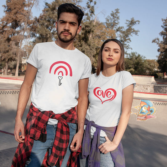 Love Key Printed white Couple Unisex T-Shirt