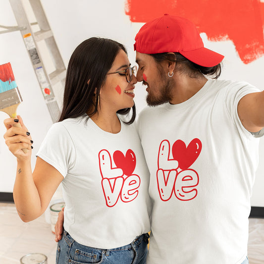 Valentine Love Printed White Couple Unisex T-Shirt