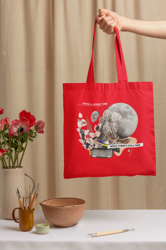 Have a good time while there's still time Printed Red Tote Bag