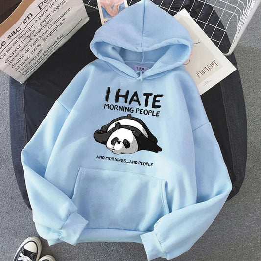 Popster Sky Blue Printed Fleece Hoody Loose fit Long Sleeve Womens Sweatshirt